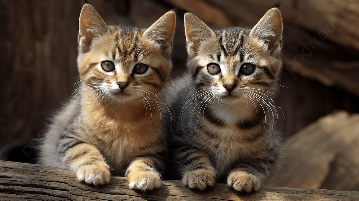 pngtree two kittens sit on top of wooden logs looking up picture image 2775038